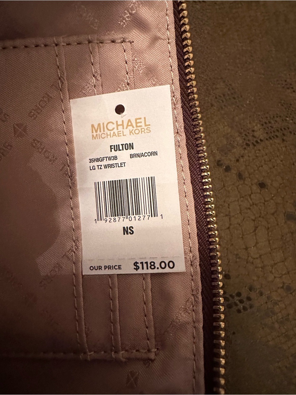 Michael Kors Fulton Large Top Zip Wristlet NWT Brown Acorn - Picture 9 of 15